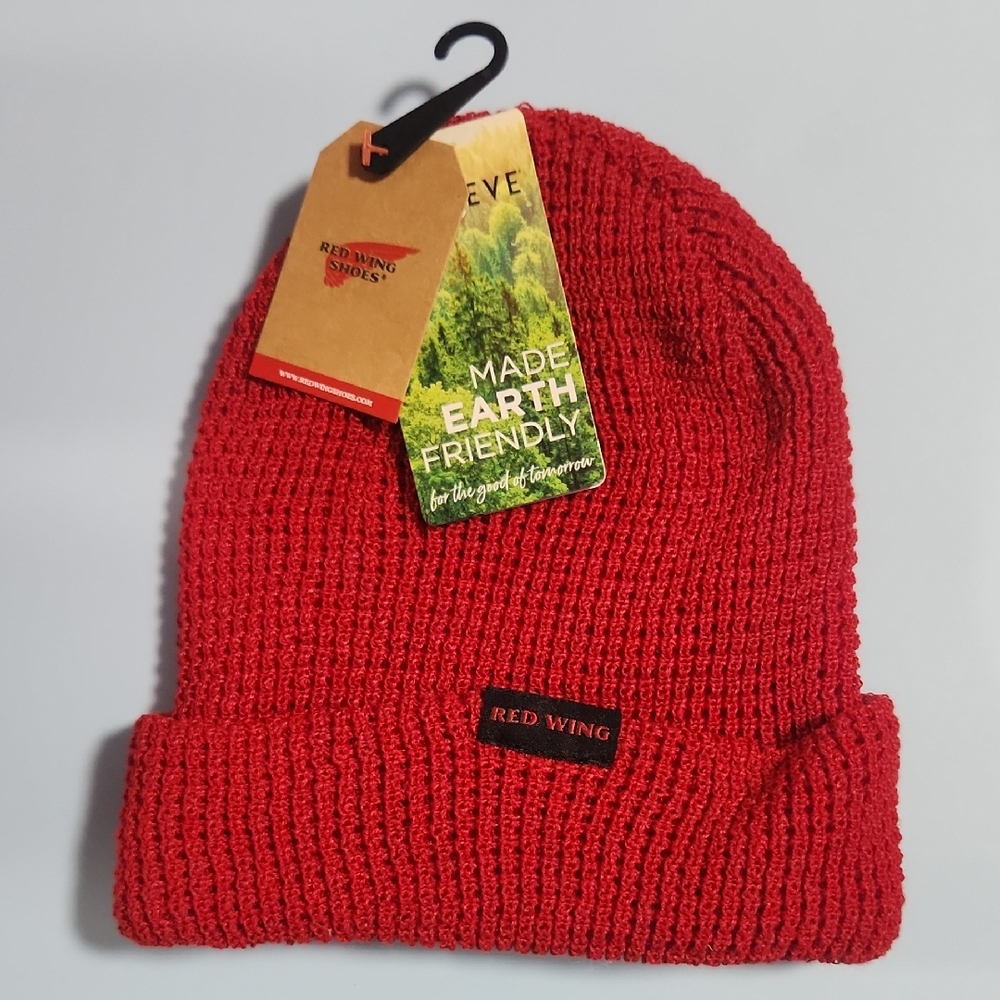 NWT - Red Wing Shoe Co- Kids Red Knit Beanie 100% Recycled Polyester Materials